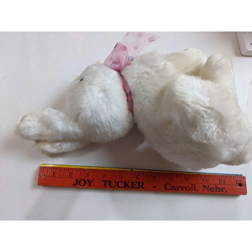 White Plush Bunny Rabbit Stuffed Animal with‎ Pink Polka Dot Bow 12 Inch